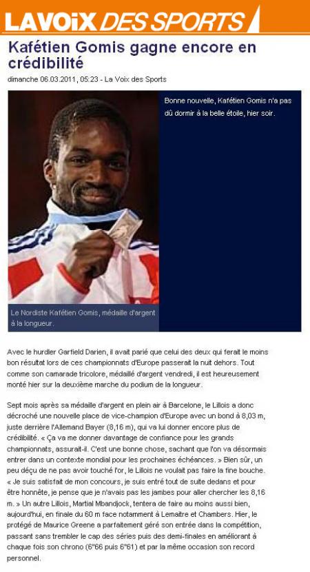 La Voix des Sports - Kafétien Gomis gagne encore en crédibilité (6 Mars 2011) La Voix des Sports - Kafétien Gomis gagne encore en crédibilité (6 Mars 2011)